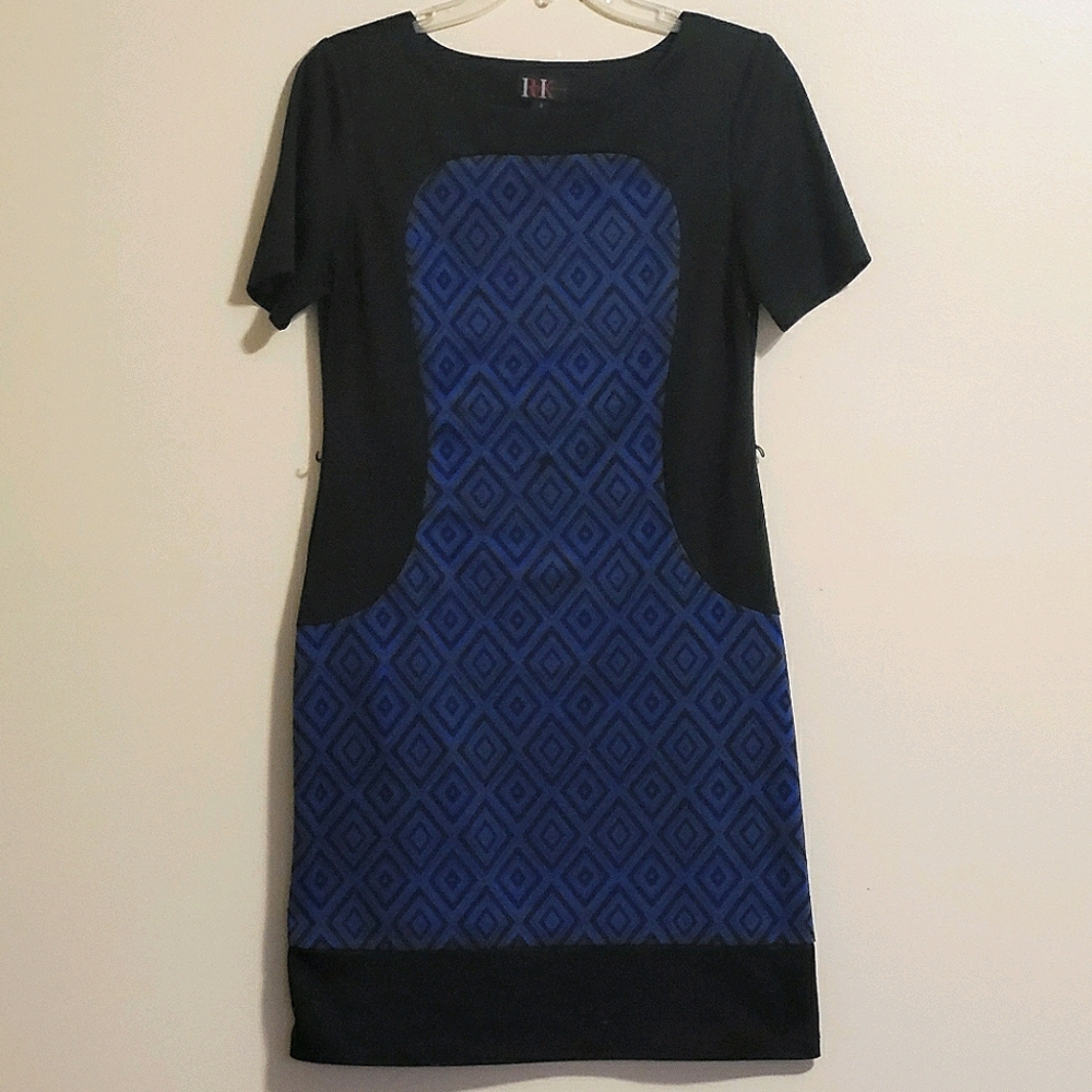 R&K Black/ Navy geometric print formal dress